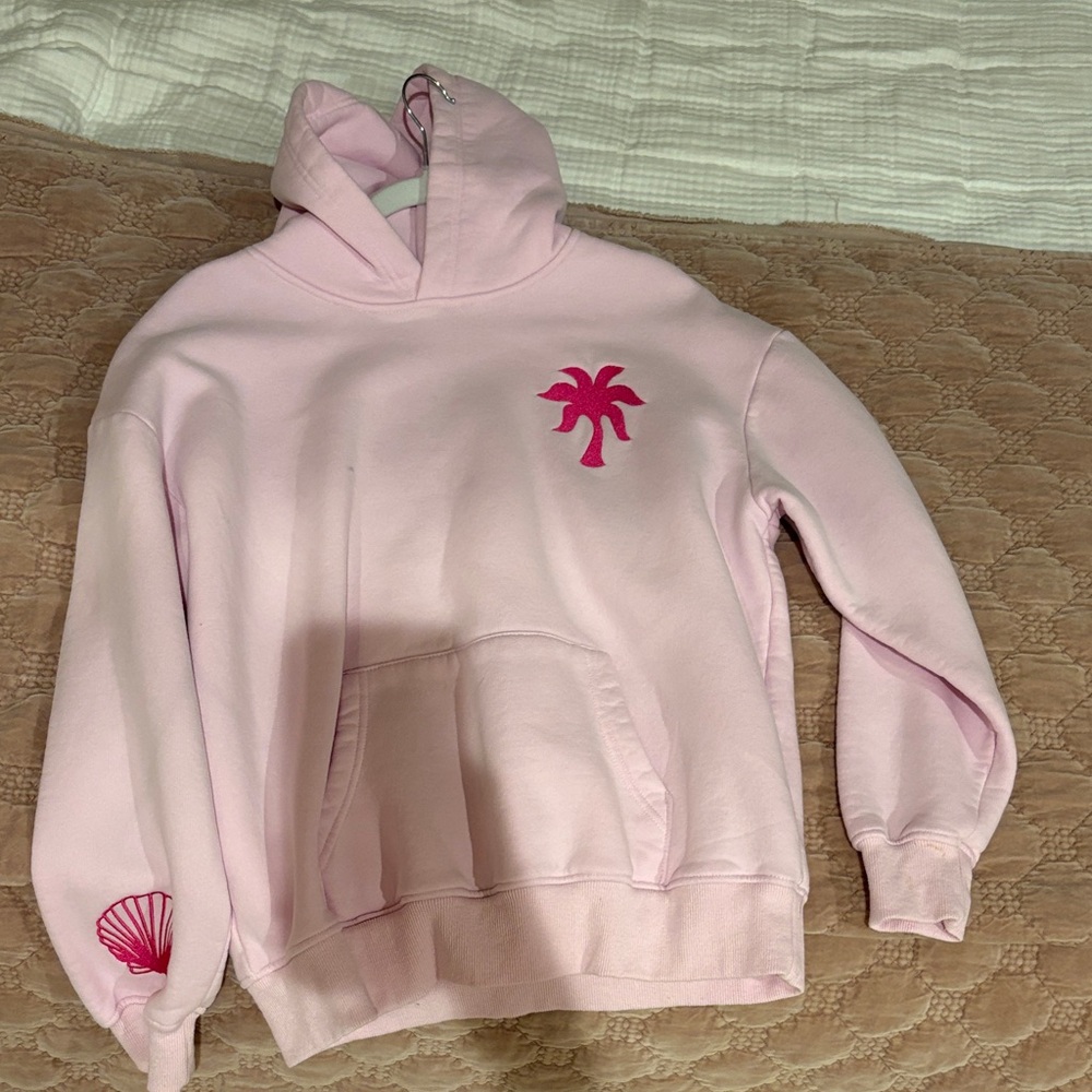 Light Pink Hoodie with Hot Pink Palm Graphic